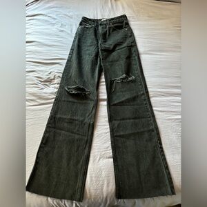 Never Worn Zara High Rise Wide Leg Ripped Black Jeans